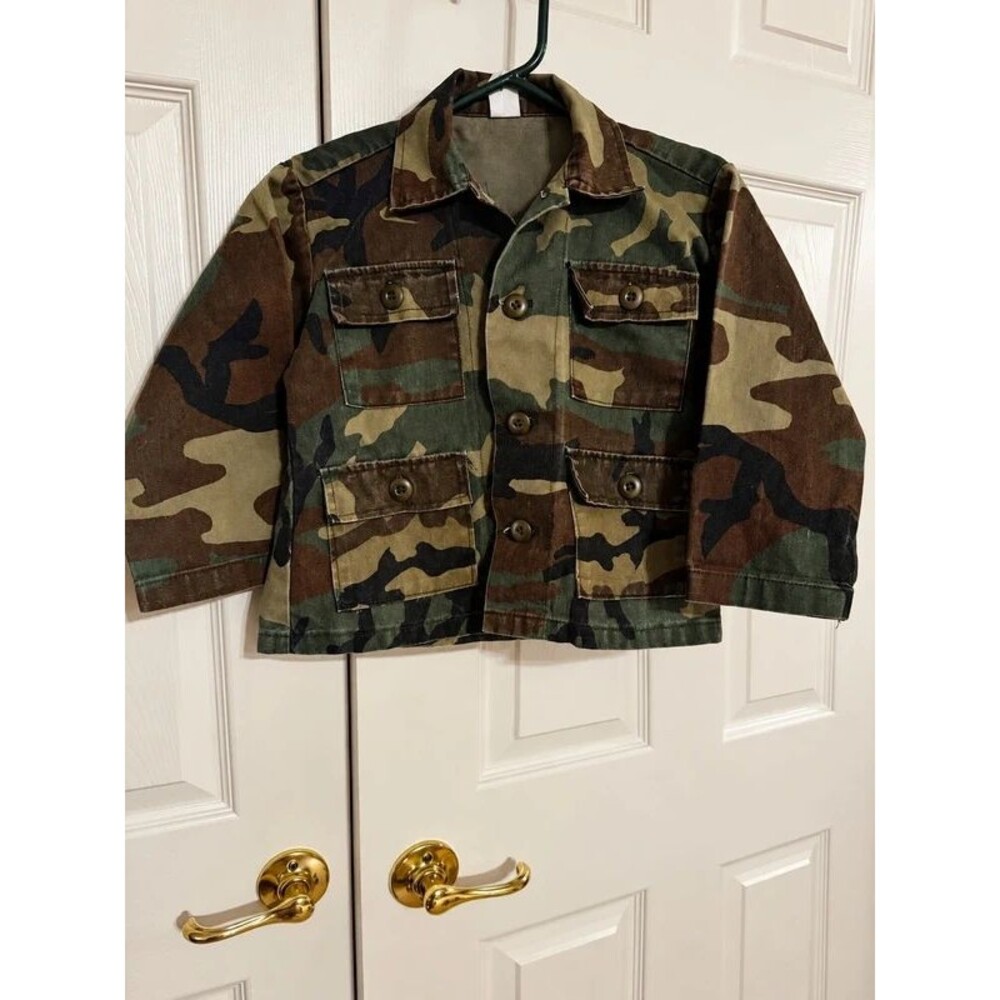 Vintage Woodland Camo Kids Utility Field Jacket – Youth Small – Made in USA